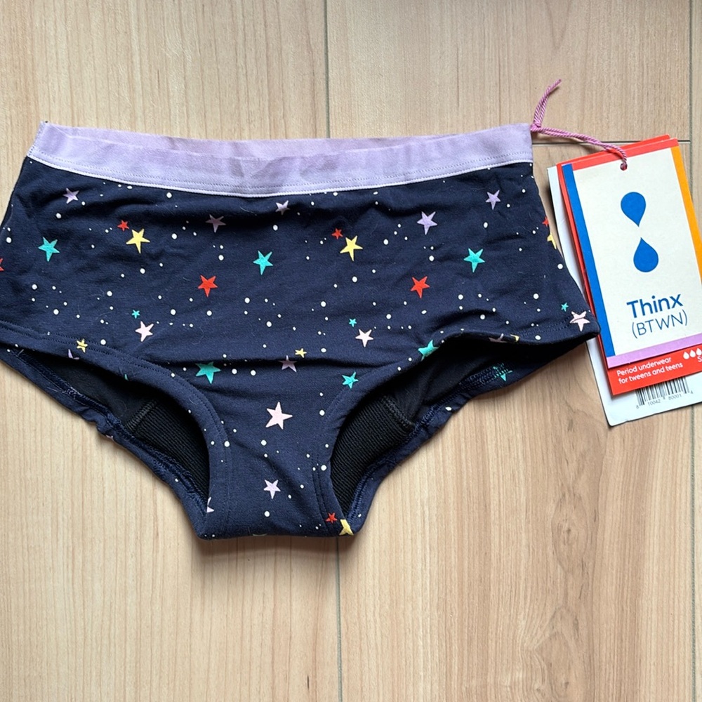 Thinx (BTWN) Girls Period Shorty Underware. NWT Size 11/12. Organic Cotton